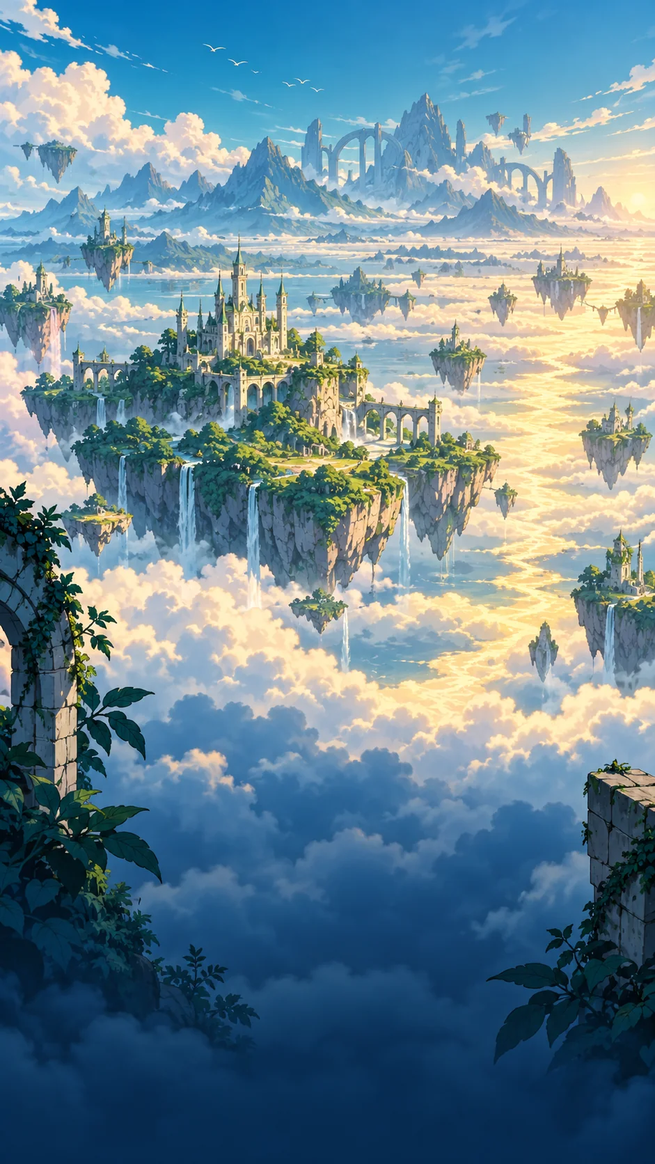 Floating islands and the distant spires of Aurion
